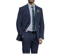 Botong Linen Suit for Men 2 PC Notch Lapel Summer Wedding Tuxedos Lightweight Prom Party Suit Navy 50 Chest / 44 Waist