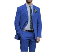 Botong Linen Suit for Men 2 PC Notch Lapel Summer Wedding Tuxedos Lightweight Prom Party Suit Royal Blue 42 Chest / 36 Waist