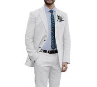 Botong Linen Suit for Men 2 PC Notch Lapel Summer Wedding Tuxedos Lightweight Prom Party Suit White 38 Chest / 32 Waist