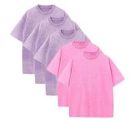 Botong Men Oversized Gym Loose Fit Tshirt Heavy Cotton Acid Wash Vintage Unisex Workout T Shirts 3pcPurple+2pcPink XL