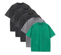 Botong Men Oversized Gym Loose Fit Tshirt Heavy Cotton Acid Wash Vintage Unisex Workout T Shirts 3pcBlack+Grey+Green XXL