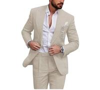 Botong Mens Linen Wedding Suit for Summer One Button Groomsmen Tuxedos Prom Suit Casual Wear Beige 50 Chest / 44 Waist