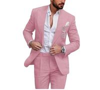 Botong Mens Linen Wedding Suit for Summer One Button Groomsmen Tuxedos Prom Suit Casual Wear Pink 36 Chest / 30 Waist