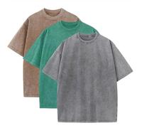 Botong Men's Oversized Cotton T-Shirts Unisex Vintage Streetwear Tee Loose Fit Casual Shirt Gym Lounge Wear Coffee+Green+Grey XL