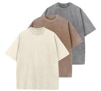 Botong Men's Oversized Cotton T-Shirts Unisex Vintage Streetwear Tee Loose Fit Casual Shirt Gym Lounge Wear Grey+Coffee+Apricot M