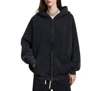Botong Mens Oversized Zip Up Hoodie Women Acid Wash Hoodie Heavyweight Fleece Full Zipper Vintage Sweatshirt Black 2XL