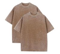 Botong Pump Covers T-Shirts Workout T Shirts for Men Oversized Gym Loose Fit Tshirt Vintage Heavyweight Tee 2pcs Coffee L