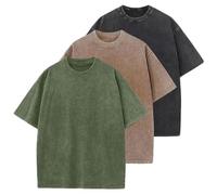 Botong Pump Covers T-Shirts Workout T Shirts for Men Oversized Gym Loose Fit Tshirt Vintage Heavyweight Tee Black+Coffee+Army L