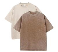 Botong Pump Covers T-Shirts Workout T Shirts for Men Oversized Gym Loose Fit Tshirt Vintage Heavyweight Tee Apricot+Coffee S