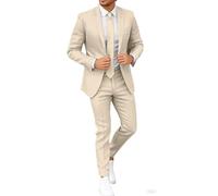 Botong Slim Fit Linen Suit for Men One Button Blazer Pants Set Summer Beach Wedding Suit Beige 40 Chest / 34 Waist