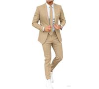 Botong Slim Fit Linen Suit for Men One Button Blazer Pants Set Summer Beach Wedding Suit Champagne 44 Chest / 38 Waist