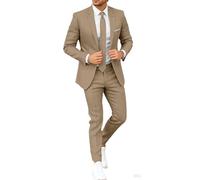 Botong Slim Fit Linen Suit for Men One Button Blazer Pants Set Summer Beach Wedding Suit Khaki 40 Chest / 34 Waist