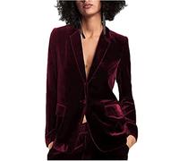Botong Velvet Womens Formal Suit Set Peak Lapel Office Work Outfit Professional Business Suit Burgundy S