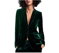 Botong Velvet Womens Formal Suit Set Peak Lapel Office Work Outfit Professional Business Suit Dark Green M