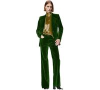 Botong Velvet Womens Formal Suit Set Peak Lapel Office Work Outfit Professional Business Suit Green M