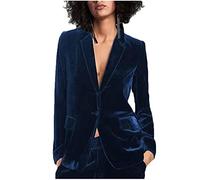 Botong Velvet Womens Formal Suit Set Peak Lapel Office Work Outfit Professional Business Suit Navy XL