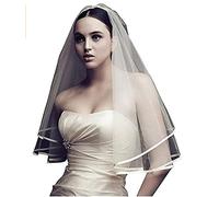 Botong White Ivory 2 Layers Bridal Veils with Satin Edge Wedding Veils with Comb (Ivory)