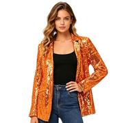 Botong Women Sequin Jacket Open Front Blazer Notch Lapel Long Sleeves Prom | Single Breasted,Prom Wedding Jacket,Sequined Jacket for Women,Sparkly Coat