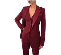 Botong Women's 3 Piece Office Work Suit Blazer Vest Pants Business Outfits Pants Suit Set Prom Party Suit Burgundy XXL