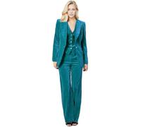 Botong Women's 3 Piece Velvet Suit Office Business Ladies Trouser-Suit One Button Peak Lapel Blazer Vest Pant Set Teal