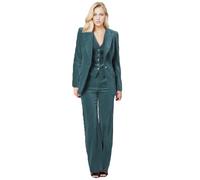 Botong Women's 3 Piece Velvet Suit Office Business Ladies Trouser-Suit One Button Peak Lapel Blazer Vest Pant Set Dusty Blue