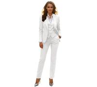 Botong Womens 3 Pieces Suit Slim Fit Office Lady Suit One Button Formal Tuxedos Blazer Vest Pants Set White XS