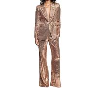 Botong Women's Sequined Suit 2 PC Wedding Tuxedos Blazer Pants Prom Outfit Champagne L
