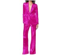 Botong Women's Sequined Suit 2 PC Wedding Tuxedos Blazer Pants Prom Outfit Hot Pink XL