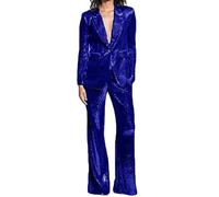 Botong Women's Sequined Suit 2 PC Wedding Tuxedos Blazer Pants Prom Outfit Royal Blue L