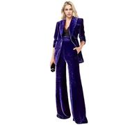 Botong Women's Velvet Blazer & Pants Business Suit Set, Purple, XXL