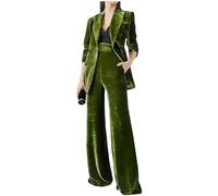 Botong Women's Velvet Blazer & Pants Business Suit Set, Sage, Large