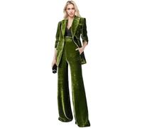 Botong Women's Velvet Blazer & Pants Office Suit Set, Sage Green, XS