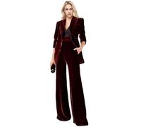 Botong Women's Velvet Pant Suit - 2 PC Double Breasted Prom Suit with Peak Lapel, Burgundy, Medium