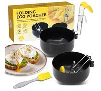 Bototack 2 Pack Stainless Steel Egg Poacher - Non-Stick Egg Poacher Pan - Collapsible Hang Ear Egg Boiler Poached Egg Rings Egg Cooker for Breakfast Cooking
