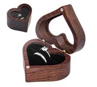 Bototack Wooden Heart Shape Double Ring Box, Personalized Engagement Ring Box, Black & White, 6x5x3.8cm