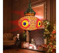 BOTOWI (12 Colors) Hanging Ceiling Mosaic Lamp Light Chandelier, Turkish Moroccan Pendant Lights, Multicolor Decorative Colorful Glass Globe Fixtures Living Room Bedroom Home Decor,Red A