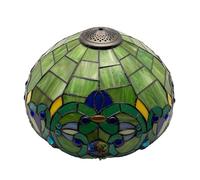 BOTOWI 16-Inch Baroque Glass Shade Replacement, Only Tiffany Style Stained Glass Lampshades, Retro Pastoral Mahogany Elegant Lantern Shade for Table Lamp Floor Lamp Hanging Lamp,Green