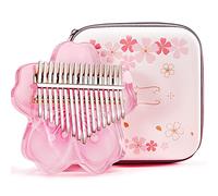 BOTOWI 21 Keys Clear Kalimba Thumb Piano Full Kit, Sakura Shape Transparent Crystal Kalimba 17 Key with EVA Protective Case, Professional Musical Instruments for Kid Adult Beginners,pink 17 keys