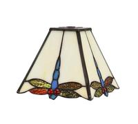 BOTOWI 8 Inch Tiffany Lamp Shade Accessories Replacement Only Stained Glass Square Dragonfly Lampshades Vintage Light Cover for Table Lamp Pendant Light Desk Light,Beige