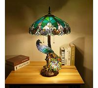 BOTOWI Baroque Tiffany Style Peacock Table Lights 18-Inch Stained Glass Reading Lamp Mediterranean 5-Lights Bedside Lights Best Gifts for Living Room Bedroom Cafe Bar, E27*3+E14*2,A
