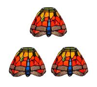 BOTOWI Dragonfly Pendant Lamp Shade Replacement Only 6 Inch Wide Tiffany Style Stained Glass Lampshades, Vintage Red Green Light Cover Only for Table Lamp Wall lamps Chandelier Ceiling Light,3 pcs