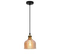 BOTOWI Glass Bell Shades Pendant Light Vintage Industrial Ceiling Light Fixture Brushed Brass Finish Farmhouse Mini Hanging Ceiling Lamp for Kitchen Island Over Sink Bar Living Room Hallway,amber
