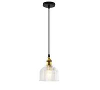 BOTOWI Glass Bell Shades Pendant Light Vintage Industrial Ceiling Light Fixture Brushed Brass Finish Farmhouse Mini Hanging Ceiling Lamp for Kitchen Island Over Sink Bar Living Room Hallway,clear