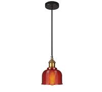 BOTOWI Glass Bell Shades Pendant Light Vintage Industrial Ceiling Light Fixture Brushed Brass Finish Farmhouse Mini Hanging Ceiling Lamp for Kitchen Island Over Sink Bar Living Room Hallway,Red