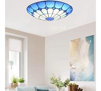 BOTOWI LED Ceiling Lamp 16" Blue Mediterranean Dome Embedded Ceiling Light Fixture with Tiffany Stained Glass Shade Hand-Made Art Deco Ceiling Hanging Light for Kids Bedroom, Living Room,Hotel