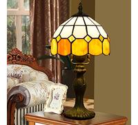 BOTOWI Mini Tiffany Table Lamp, Stained Glass Bedside Lamp, Green Blue Orange Desk Reading Light, 14" Tall Vintage Antique Mediterranean Sea Style Banker Lamp for Bedroom Living Room Study,Orange