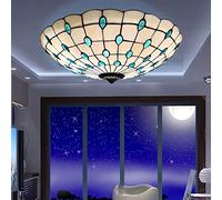 BOTOWI Peacock Tiffany Ceiling Light,Indoor Flush Mount Lights Ceiling Lights Fixture, Antique Bronze Finish with Stained Glass shade for Livingroom Bedroom Kitchen Dining Room,Blue,21in