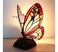 BOTOWI Purple Stained Glass Butterfly Lamp,Tiffany Style Butterfly Table Lamp Night Light,Antique Butterfly Accent Lighting for Girl Bedroom Bedside,E14,110-240V,15 * 22CM