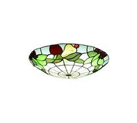 BOTOWI Tiffany Ceiling Light Stained Glass Flush Mount Ceiling Lamp Dome Shade Decorative Hanging Mediterranean Fixtures Green Leaf Pink Blue Red Flowers for Corridor Bedroom Living Room,E,16inch