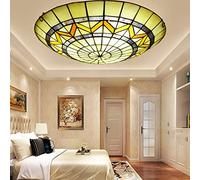 BOTOWI Tiffany Ceiling Light, Stained Glass Flush Mount Ceiling Lamp Fixture, 3-Lights 16 Inch Retro Garden Shade Ceiling Decor Lighting Pendant Hanging for Bedroom Dining Living Room Kitchen,Beige C
